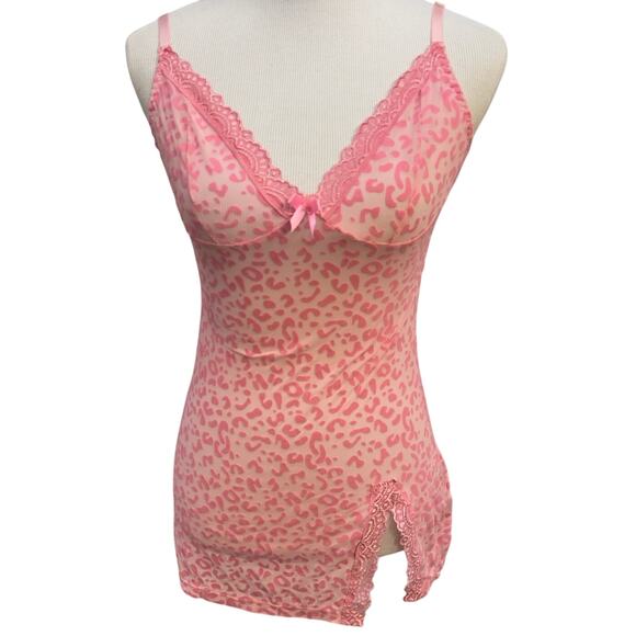 Y2k Mesh Lace Babydoll‎ Tank Pink Cheetah Girly Bow Coquette - Picture 1 of 10